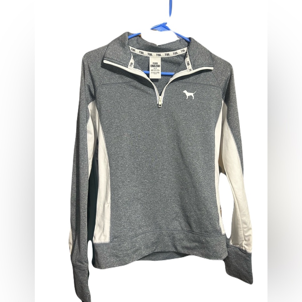 PINK Victoria's Secret Ultimate
1/4 Zip Pullover Gray White Small